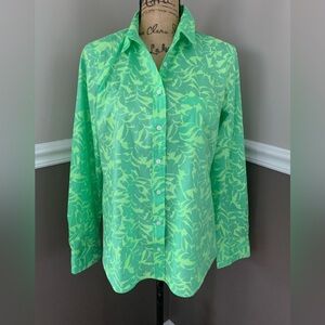 J CREW ladies Boy 100% cotton tropical lime green floral print shirt size 6 VGUC
